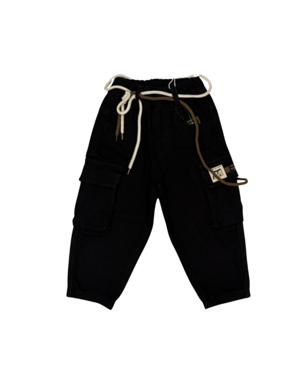 Black Cargo Pants For Kids with Pockets
