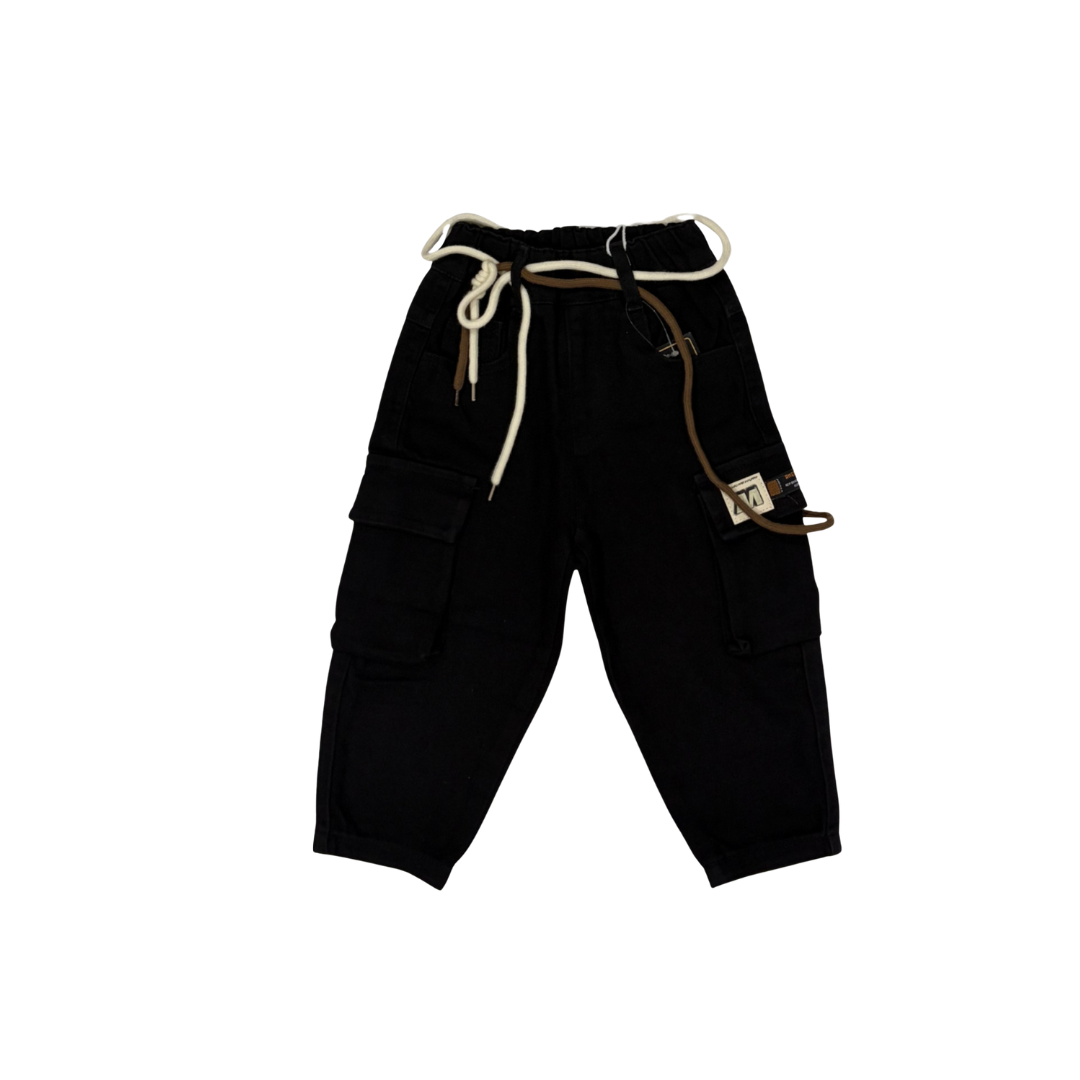 Black Cargo Pants For Kids with Pockets