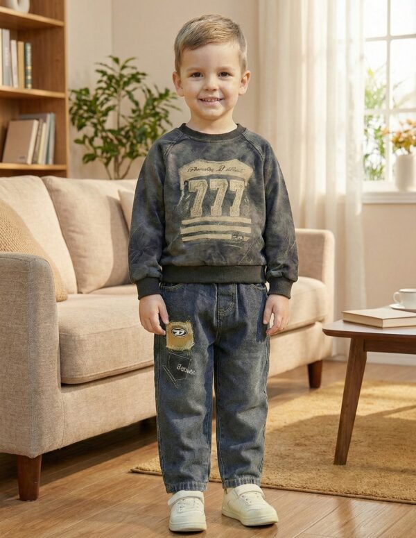 Boys Acid Wash 777 Graphic Sweatshirt & Jeans set