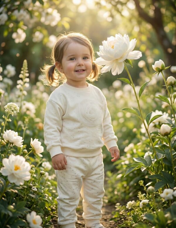 Little Girl’s "Shine & Bloom" 2-Piece Fleece Off-White