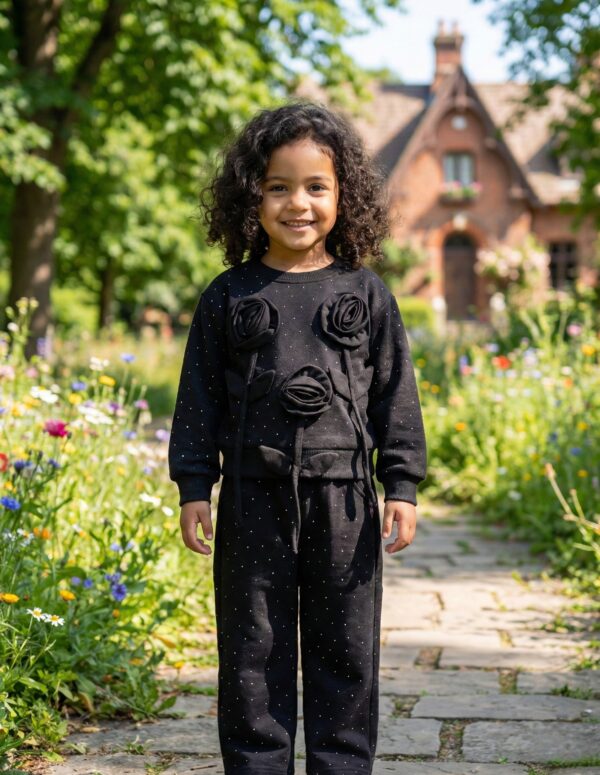 3D Blossom Fleece Co-ordset black