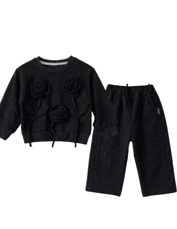 Girls Modern Fashion 3D Black Cord-Set