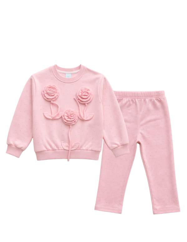 Girls Modern Stylish Babypink 3D Cord-Set