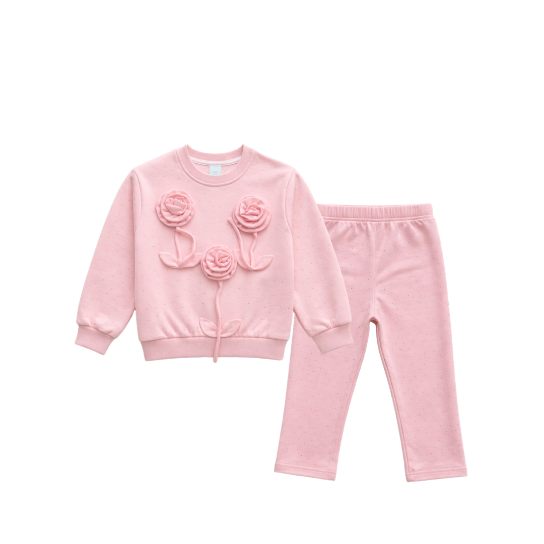 Girls Modern Stylish Babypink 3D Cord-Set