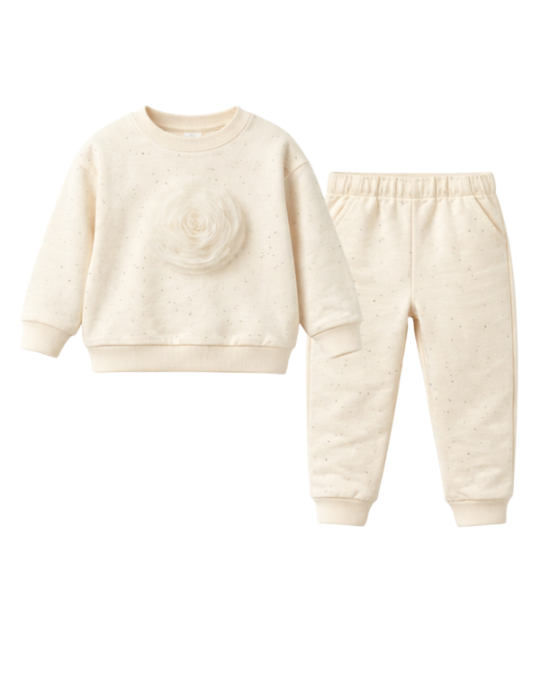 Girls Modern Stylish Cord-Set White Flower