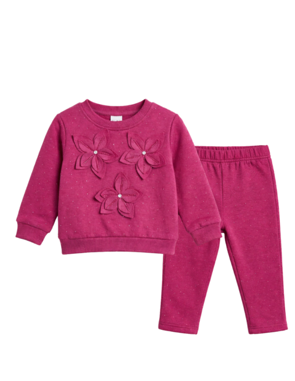 Girls Modern Stylish Cord-set Pink 3Flowers