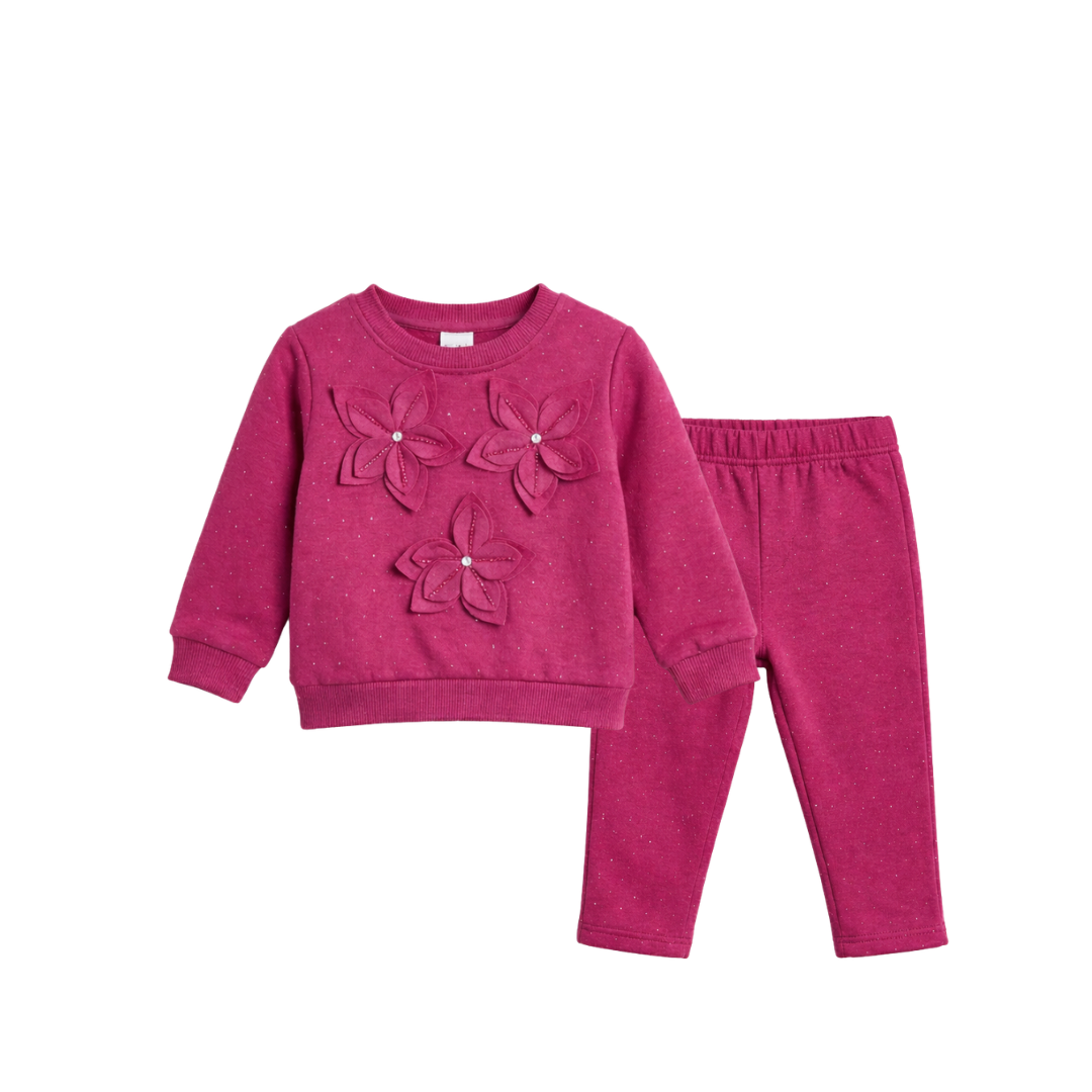 Girls Modern Stylish Cord-set Pink 3Flowers