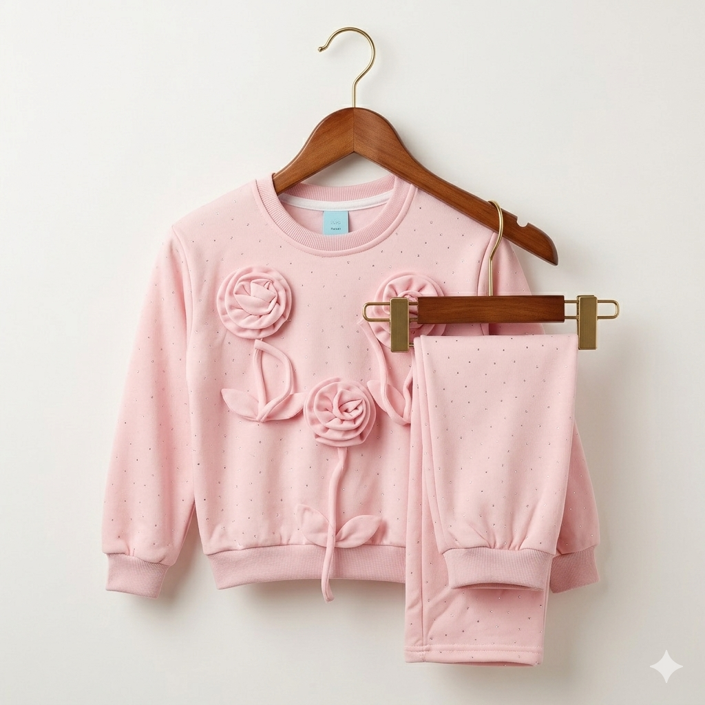 Girls Modern Stylish Babypink 3D Cord-Set - Image 6