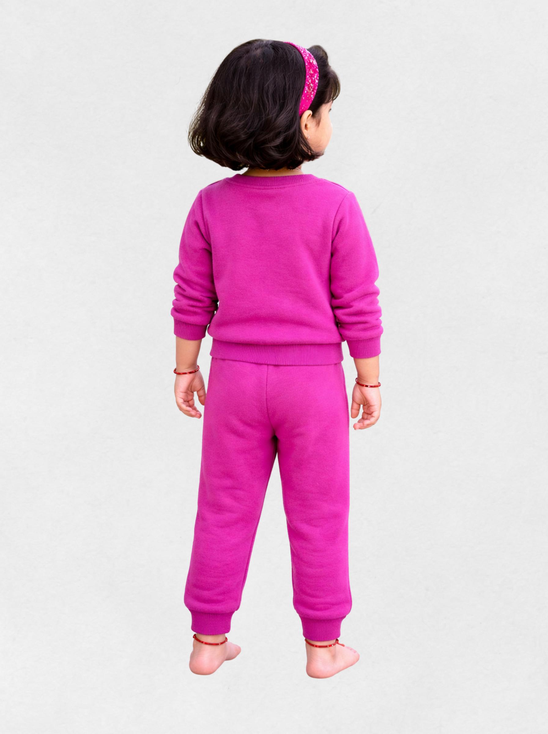 Girls Modern Stylish Cord-set Pink 3Flowers - Image 3