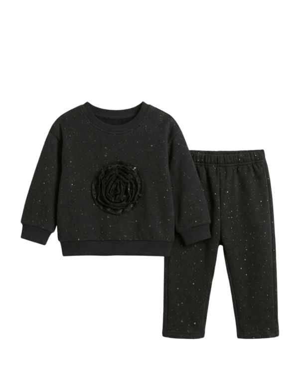 Girls Modern Stylish Cord-Set Black Flower