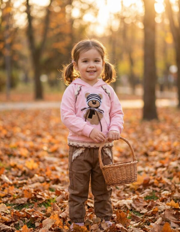 Girls' "Cozy Bear" Lace-Trimmed Hoodie and Jogger Set