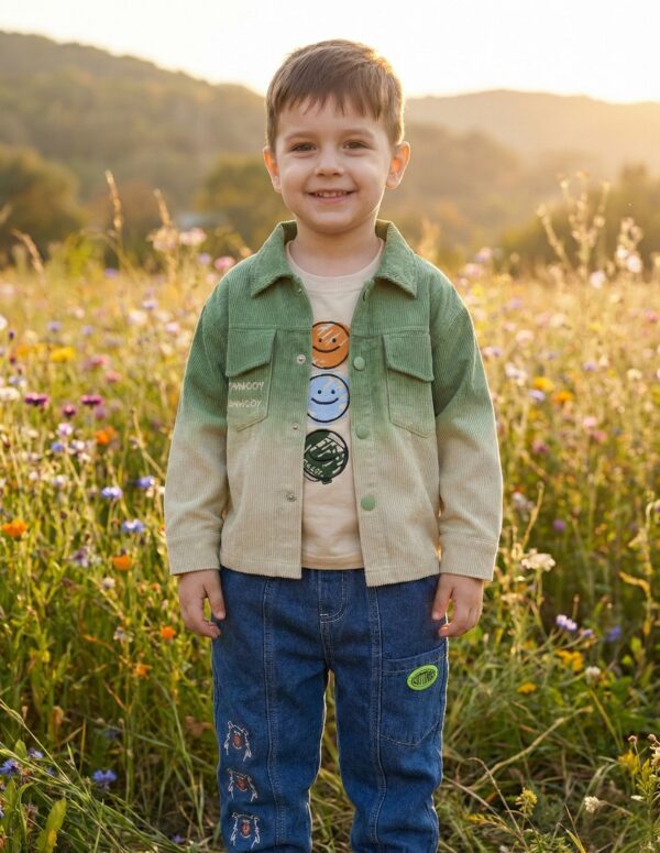 Boys' Two-Tone Corduroy Shacket, Smiley Tee & Embroidered Jeans 3-Piece Set